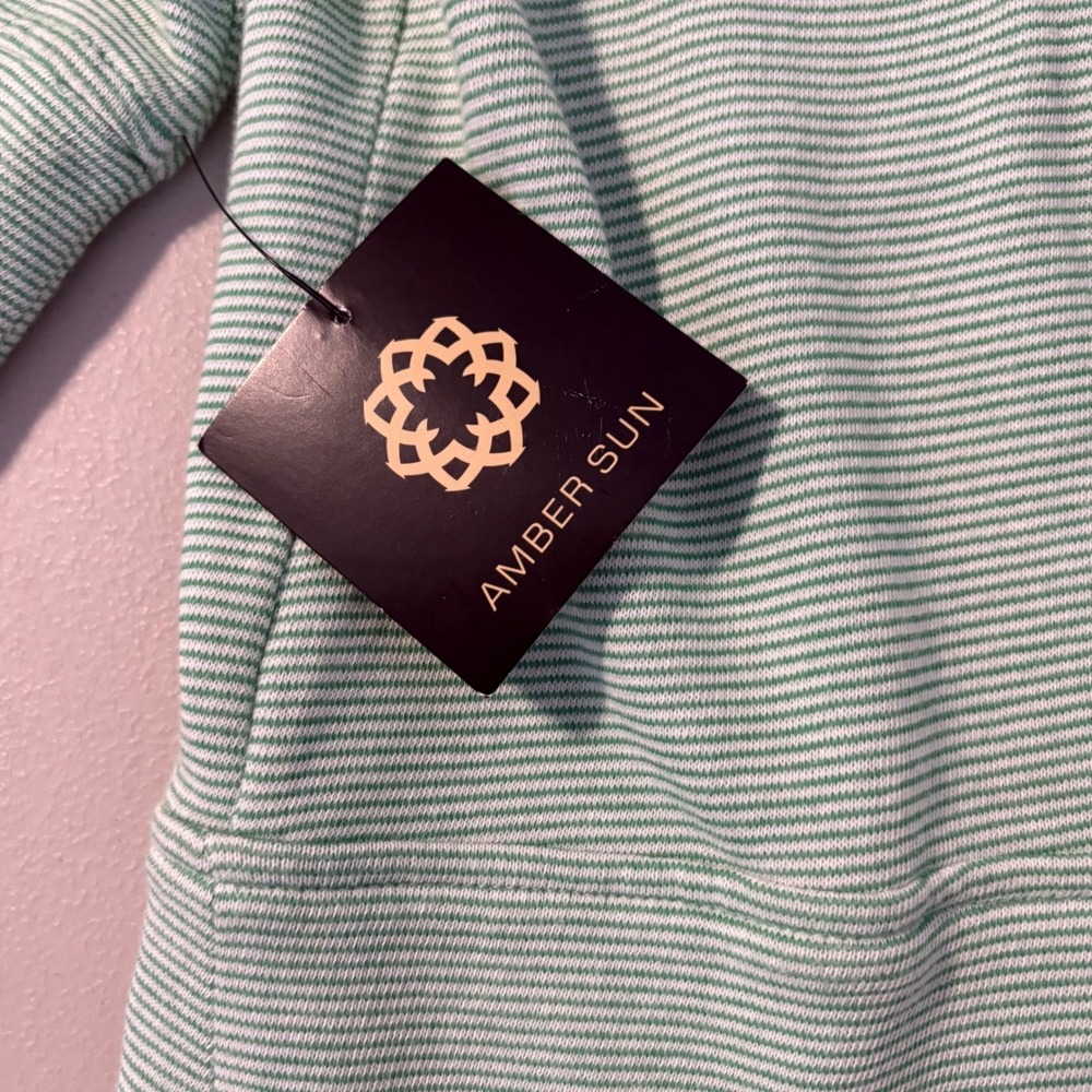 Amber Sun Mint Green Striped Cotton French Terry Short‎ Sleeve Blazer Summer - Picture 9 of 9